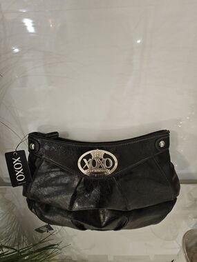 XOXO Black Leatherette Clutch with Silver Logo